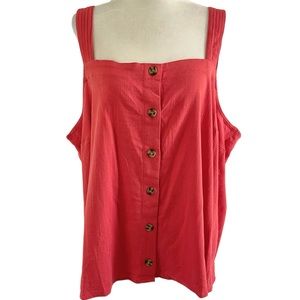 New Market & Spruce Button Front Tank Top Sleeveless Blouse Tenley Red Size 1X
